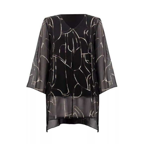 Joseph Ribkoff | 18 Black JDS Tunic Top Dressy Sheer Mature Sequin Chain Overlay - Picture 15 of 15